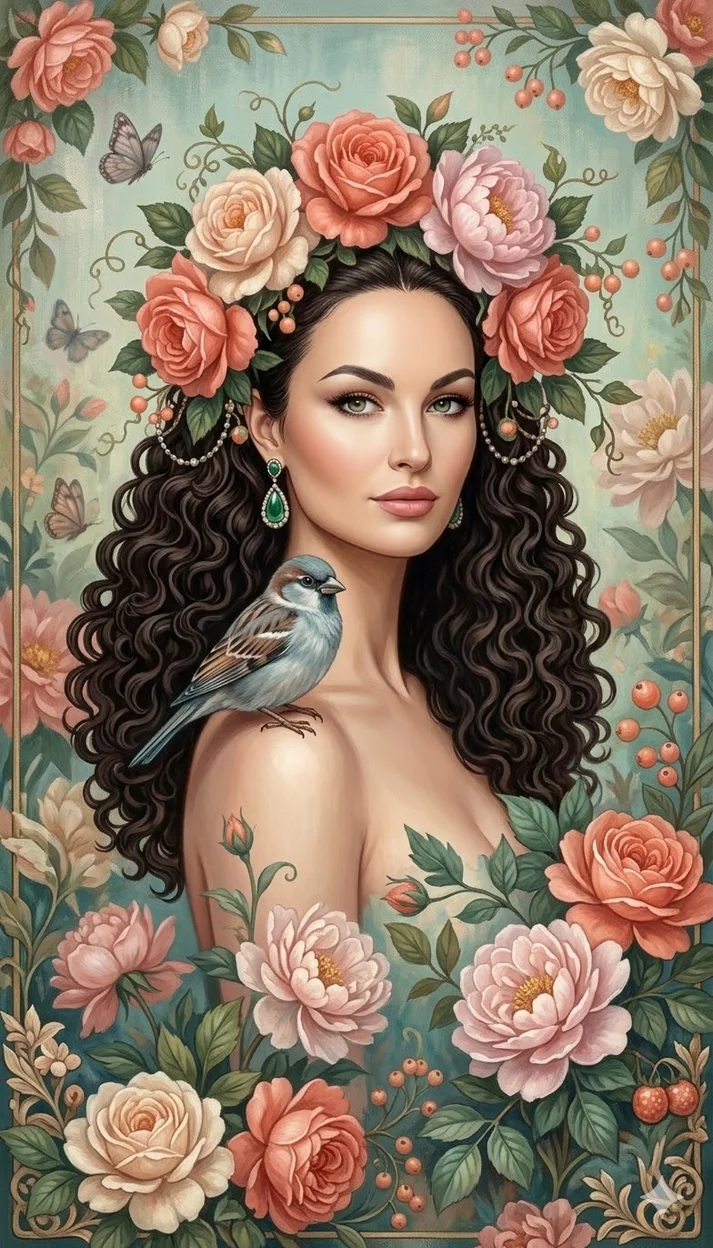 Художественный портрет в нежной ботанической эстетике