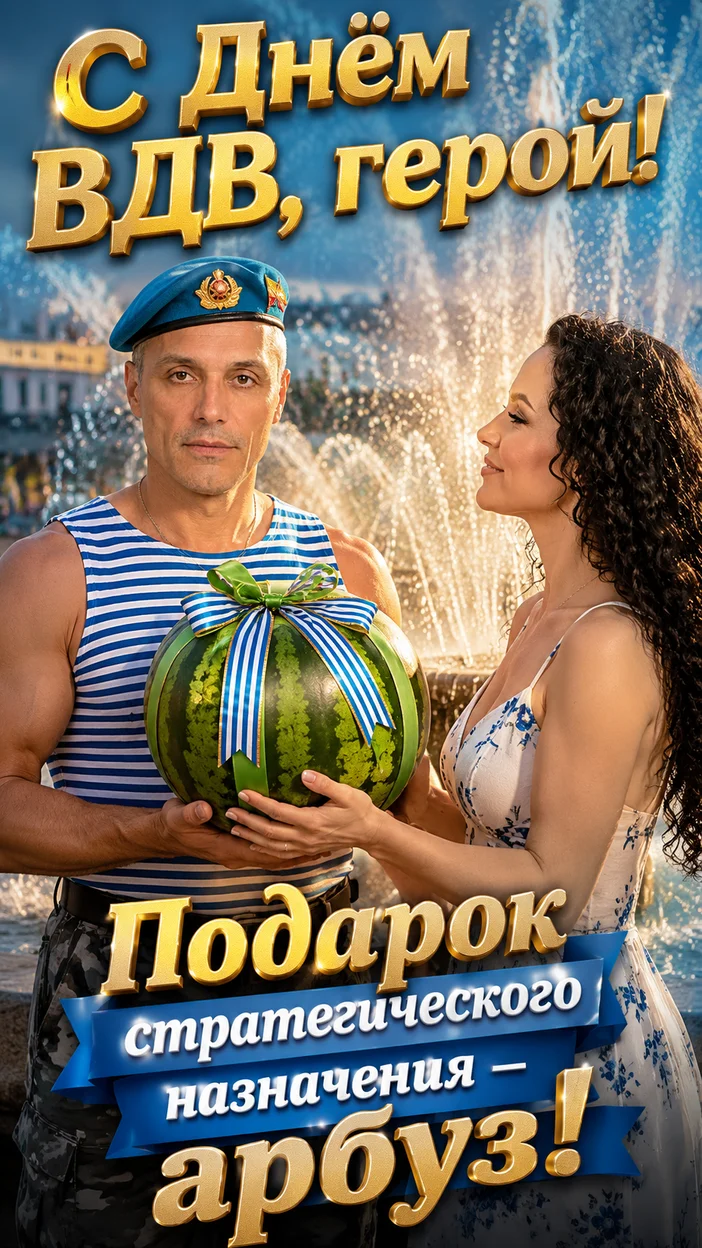 Фотосессия у городского фонтана — вручение арбуза