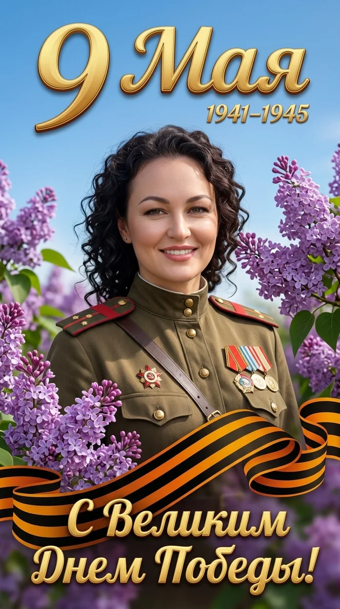 плакат в стиле советской праздничной открытки ко Дню Победы,