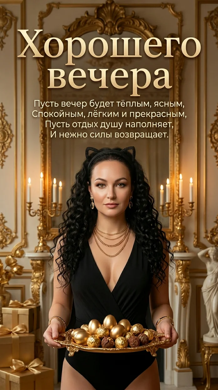 Открытка Хорошего вечера со стихами и вашим фото 