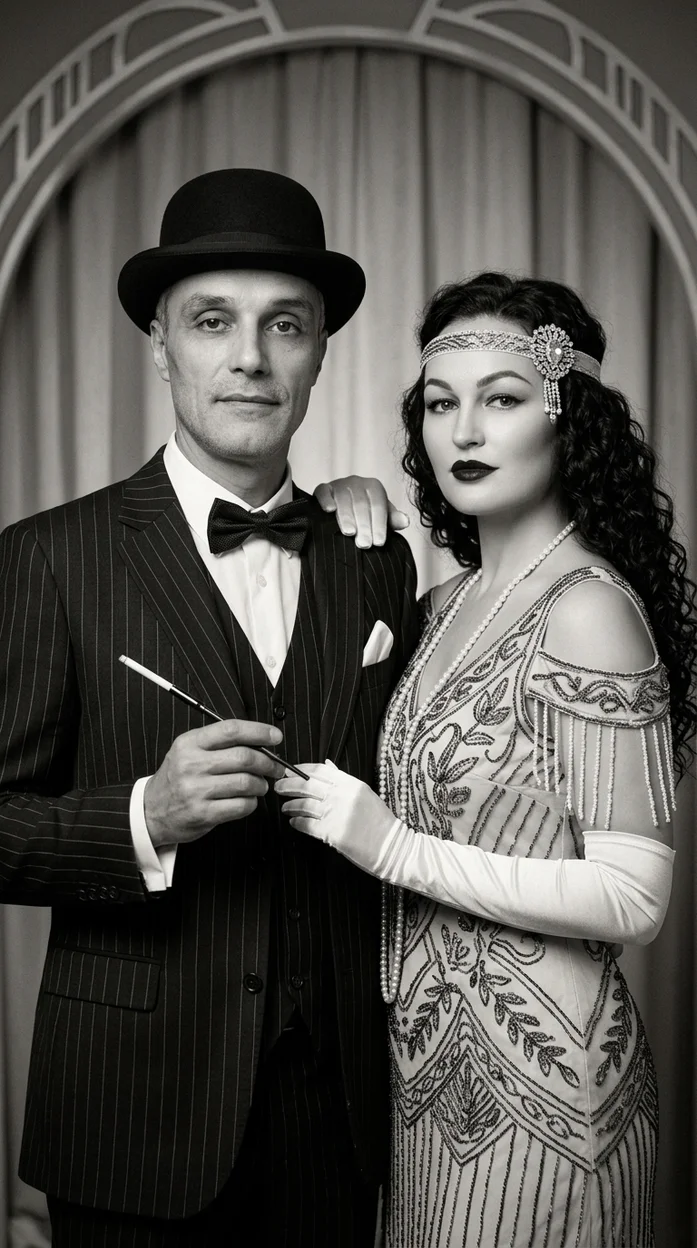 Элегантный портрет пары в стиле арт-деко 1920-х годов
