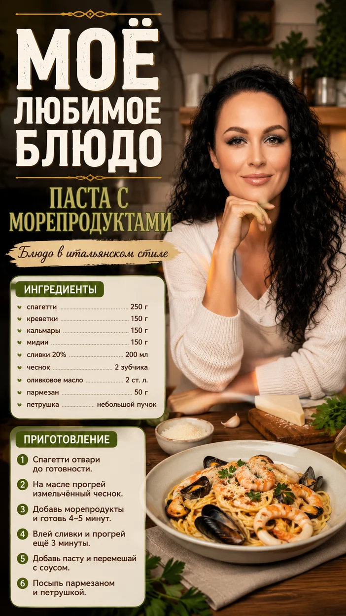 Фотосессия пасты с морепродуктами