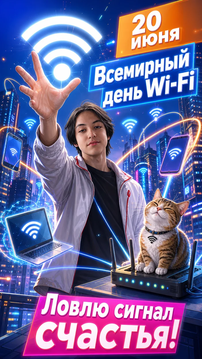«Всемирный день Wi-Fi» 20 июня открытка к празднику 