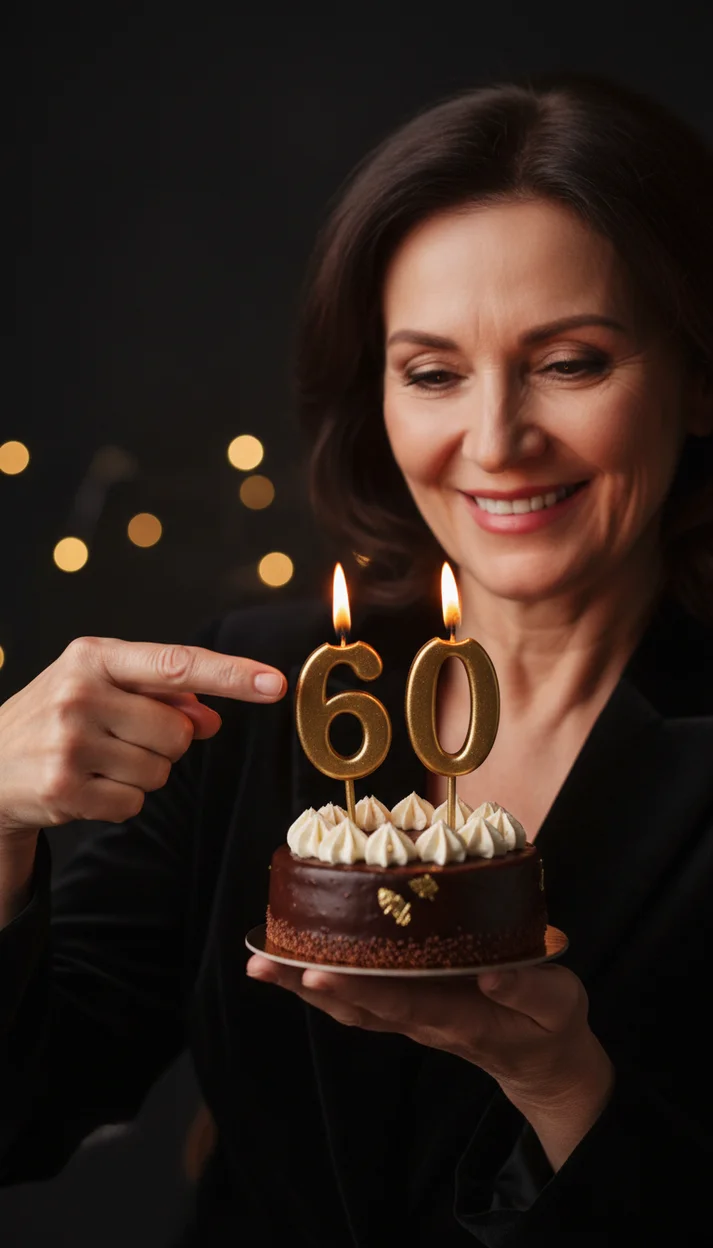  60 лет — фотосессия с десертом и большими свечами