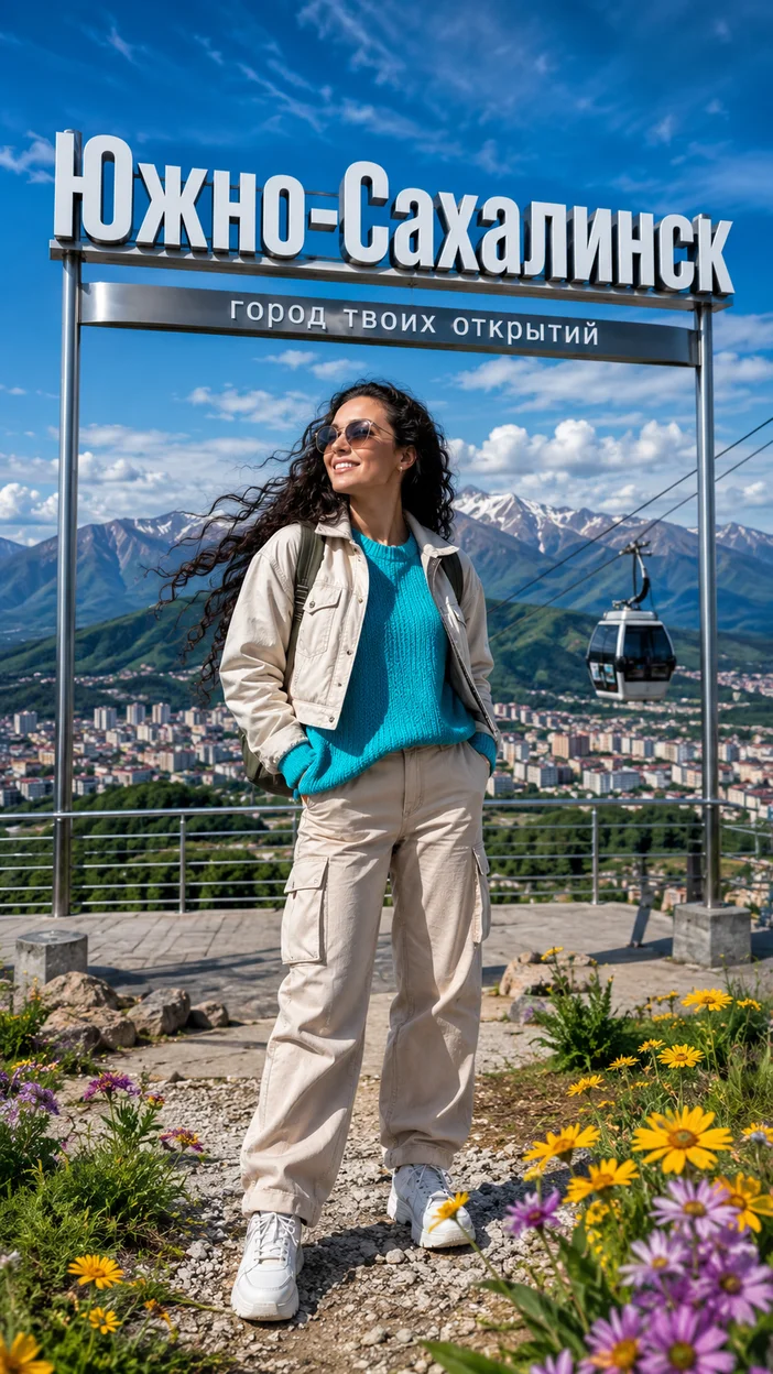 Фотосессия девушки в Юношно-Сахалинске у канатной дороги