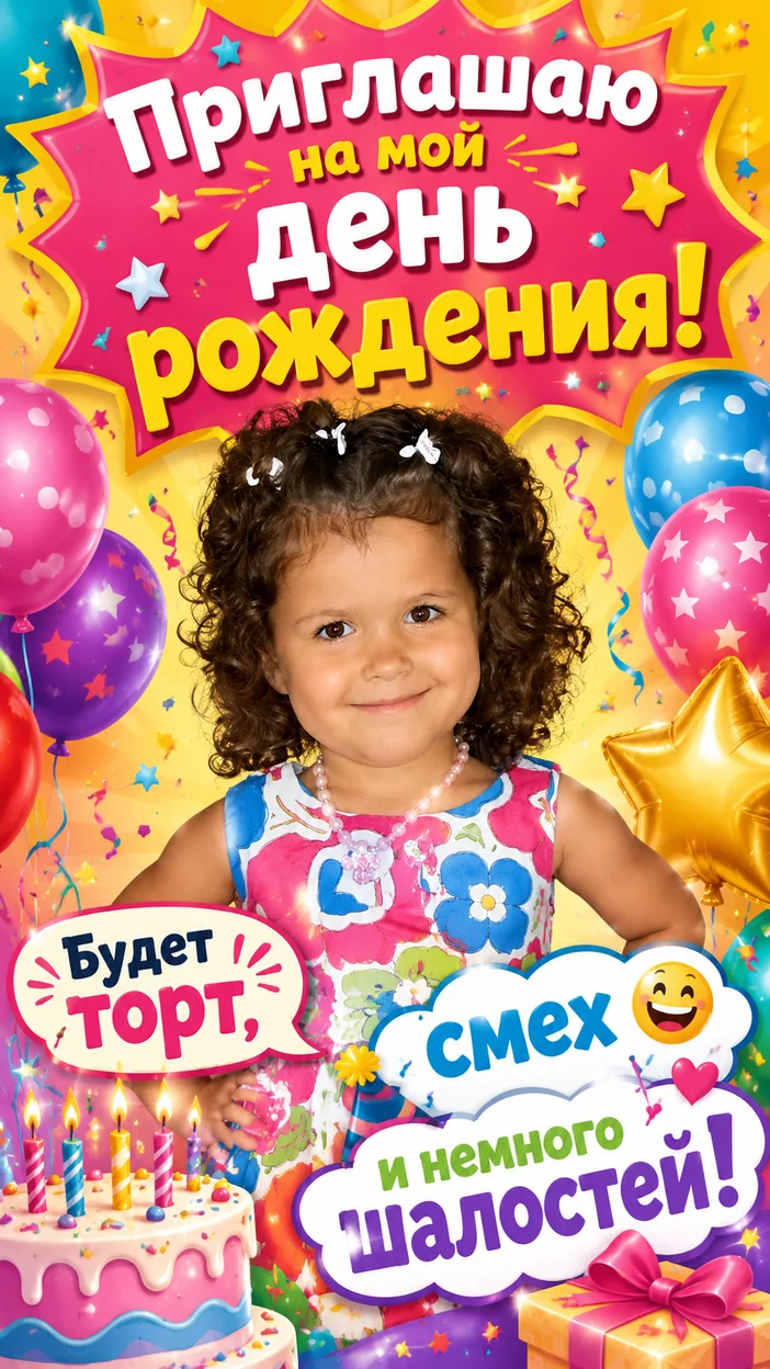 Фотооткрытка — Приглашаю на мой день рождения!