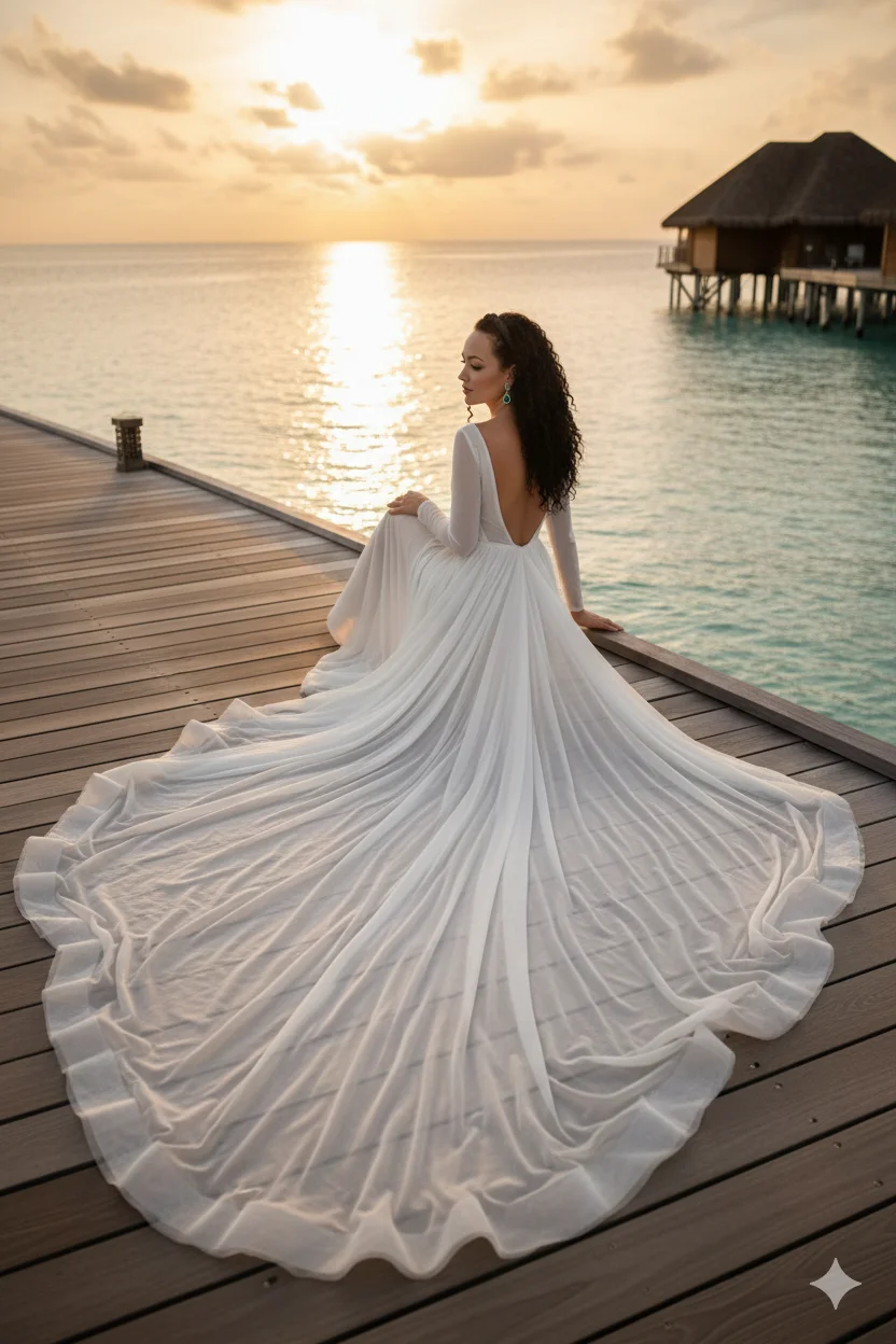 девушка сидит на деревянном пирсе над водой на закате 