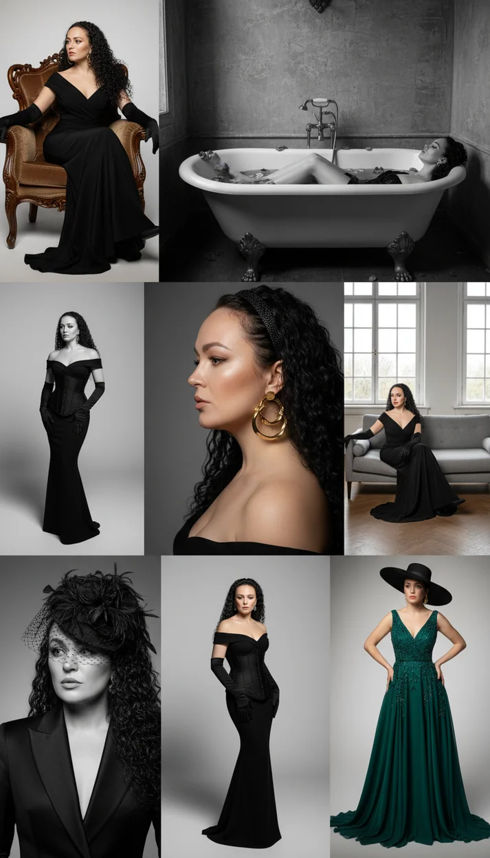  серия модных фотографий в стиле luxury fashion editorial, коллаж из множества кадров 