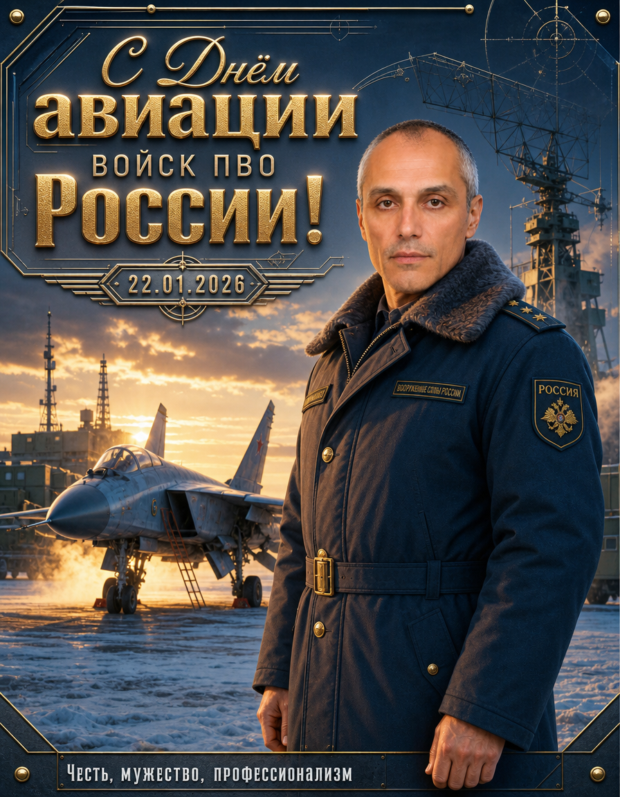 День авиации войск ПВО России — 22.01.2026 — торжественная авиационная открытка