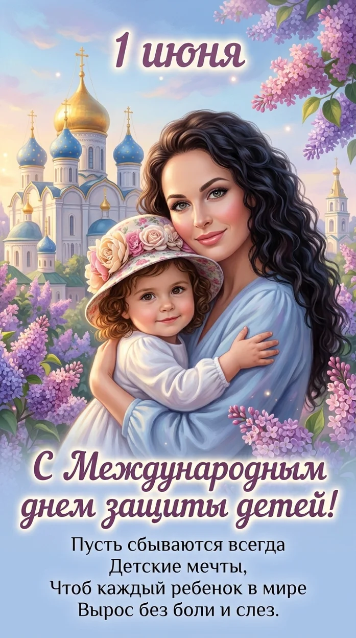 Открытка на день защиты детей мама с ребенком 