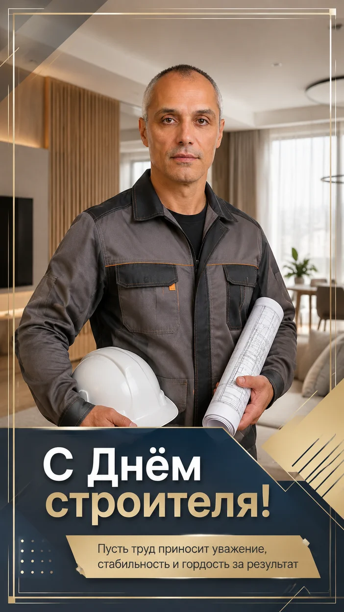 Фотосессия мужчины в светлой квартире с поздравлением