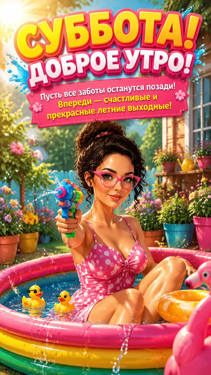 Фотооткрытка для неё с текстом "СУББОТА! ДОБРОЕ УТРО!"