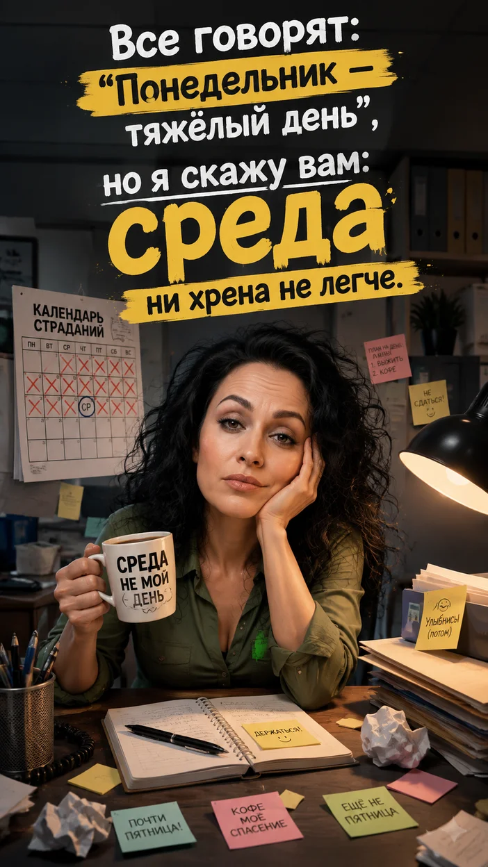 Фотооткрытка для всех с текстом "Все говорят: “Понедельник — тяжёлый день”"