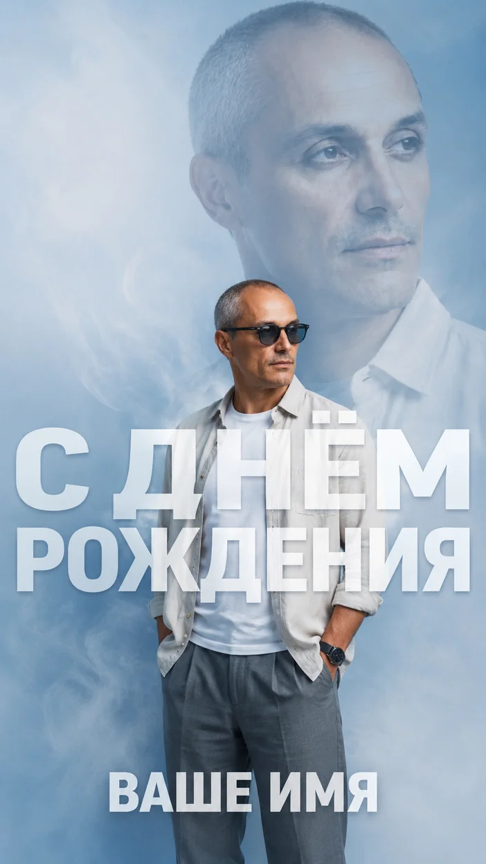 Мужской день рождения - фото с двойным портретом (впишите свое имя)