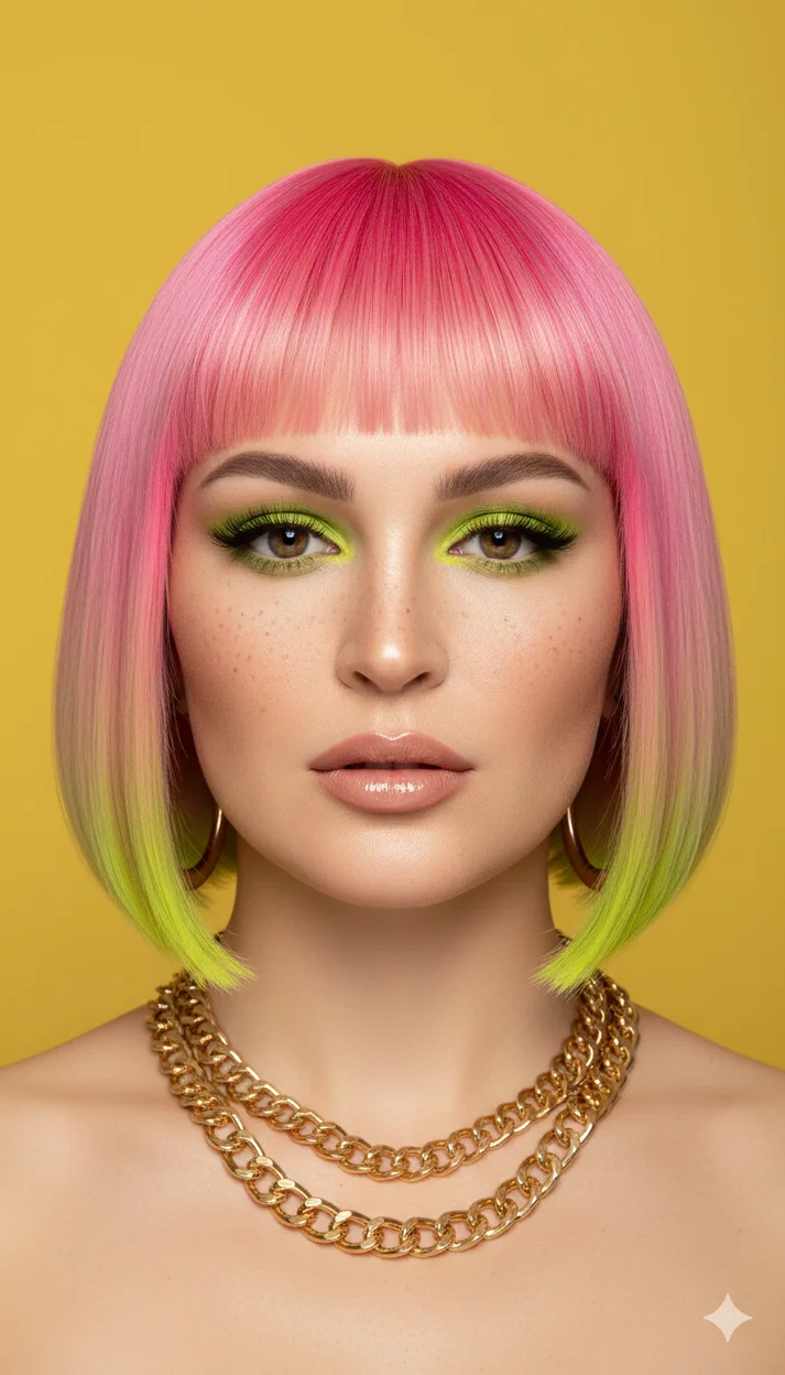  верх волос насыщенный розово-фуксийный, плавный переход в мягкий пастельно-розовый