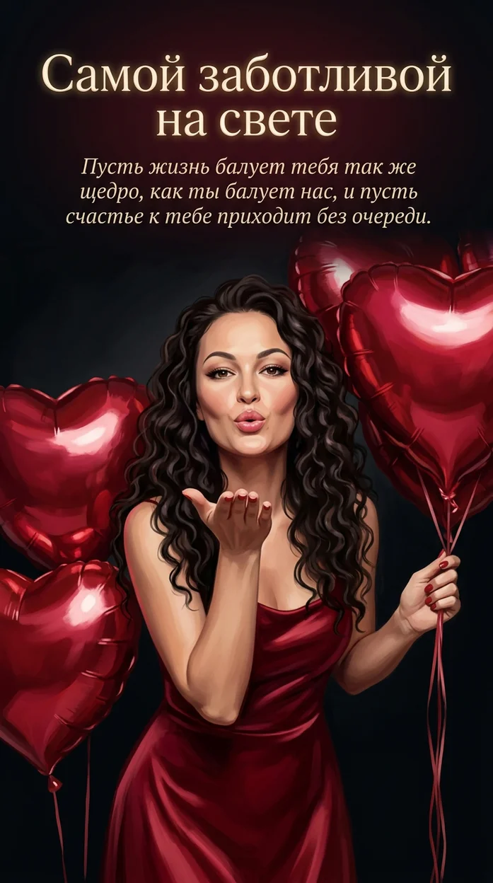 Открытка для мамы - Самой заботливой на свете с вашим фото 