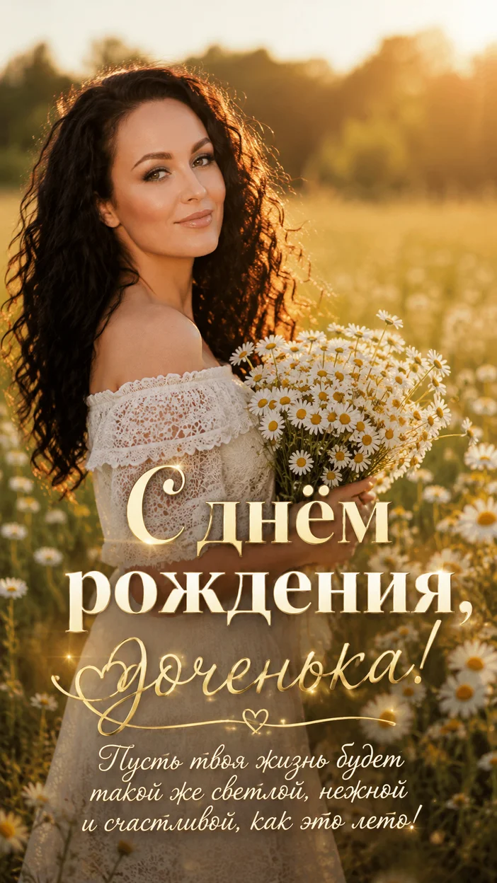 Фотооткрытка дочери с поздравлением "С днём рождения, доченька!"