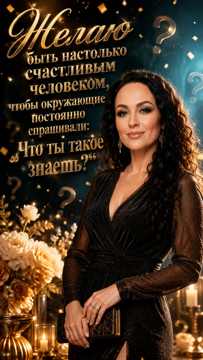 Фотооткрытка для всех с текстом "Желаю быть настолько счастливым человеком, чтобы окружающие постоянно спрашивали: "Что ты такое знаешь?""