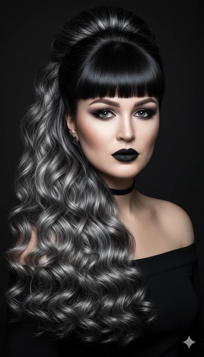 Готические волны с серебристыми прядями 