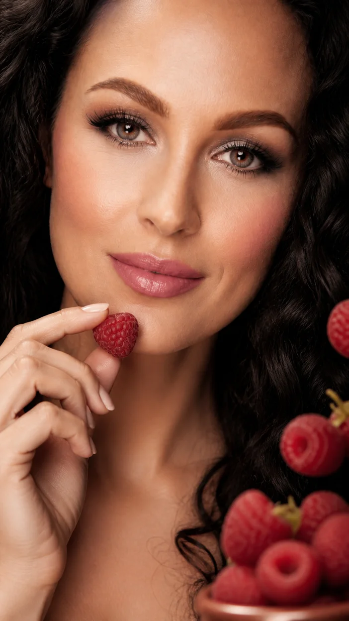Фотосессия девушки с малиной в макро beauty-портрете