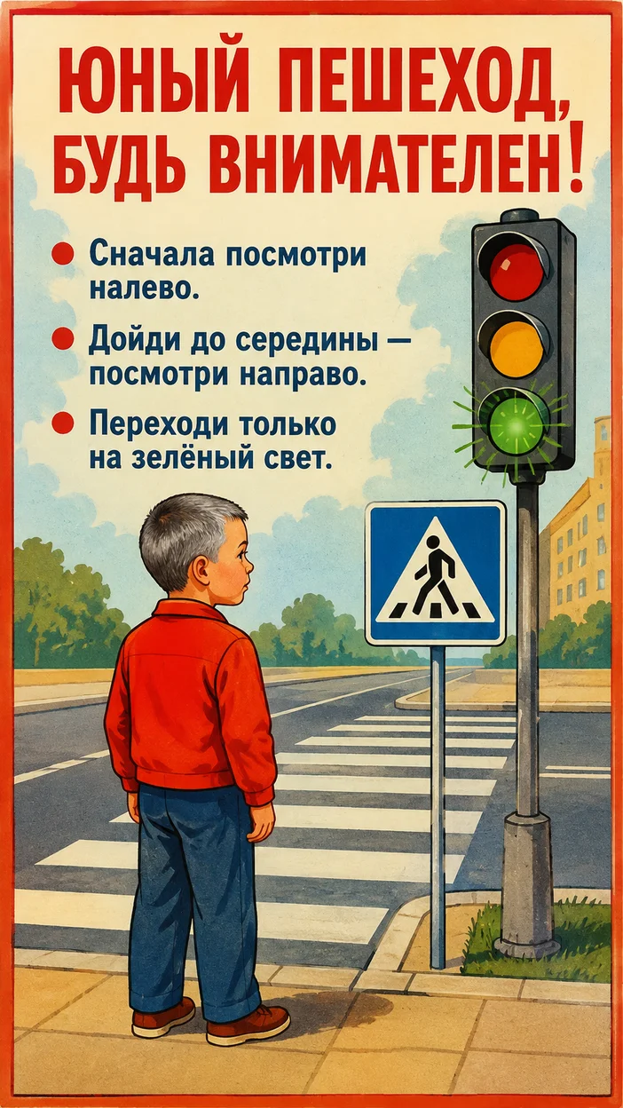 Фотосессия детского плаката ПДД в советской иллюстрации