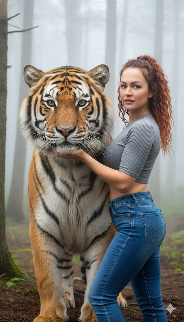 Тигр в туманном лесу