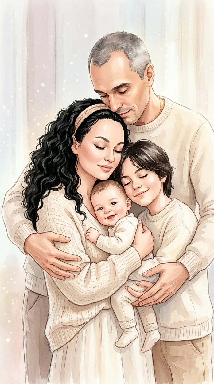 Семейный портрет иллюстрация 4 человека 