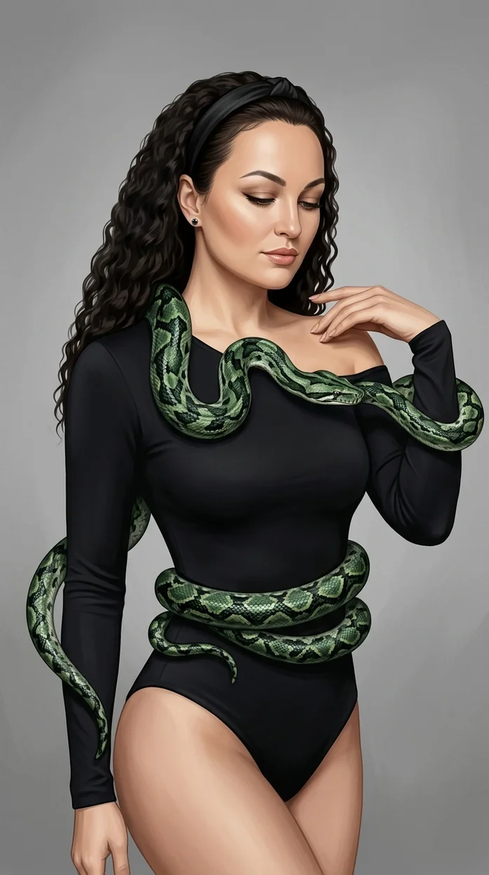 Девушка со змеёй в черном боди