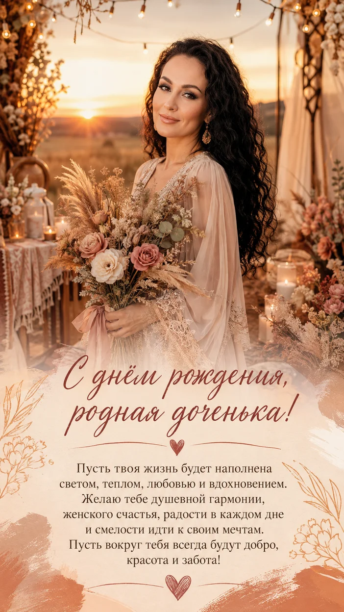 Фотосессия открытка взрослой дочери в boho sunset стиле