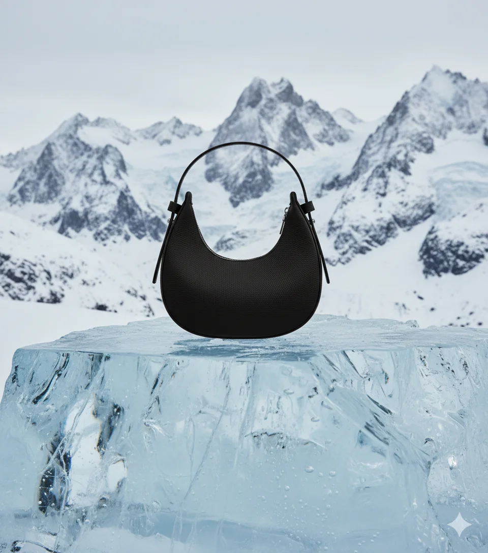 Сцена для продажи сумок на  льду в горах 