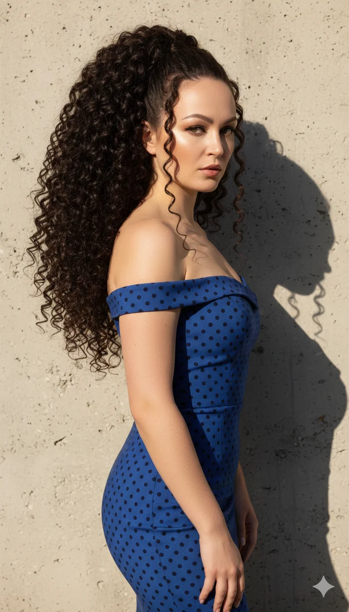 Замена прически  -  Высокий объёмный хвост на макушке