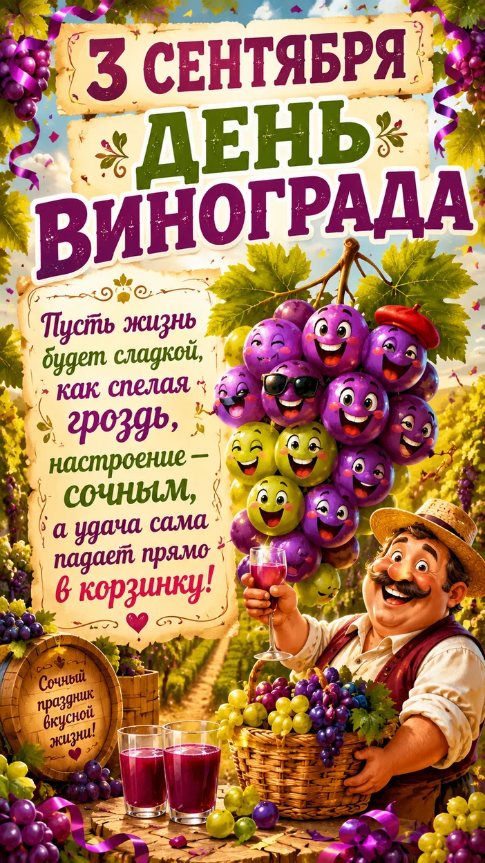 3 сентября- день винограда, открытка с юмором 