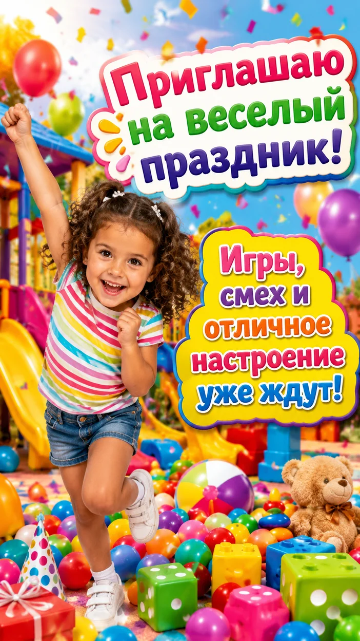 Фотооткрытка — Приглашаю на веселый праздник с играми!