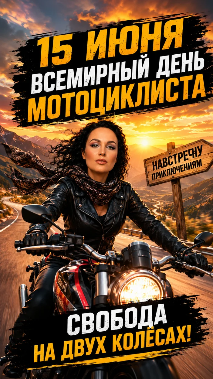 «Всемирный день мотоциклиста» 15 июня открытка постер ии