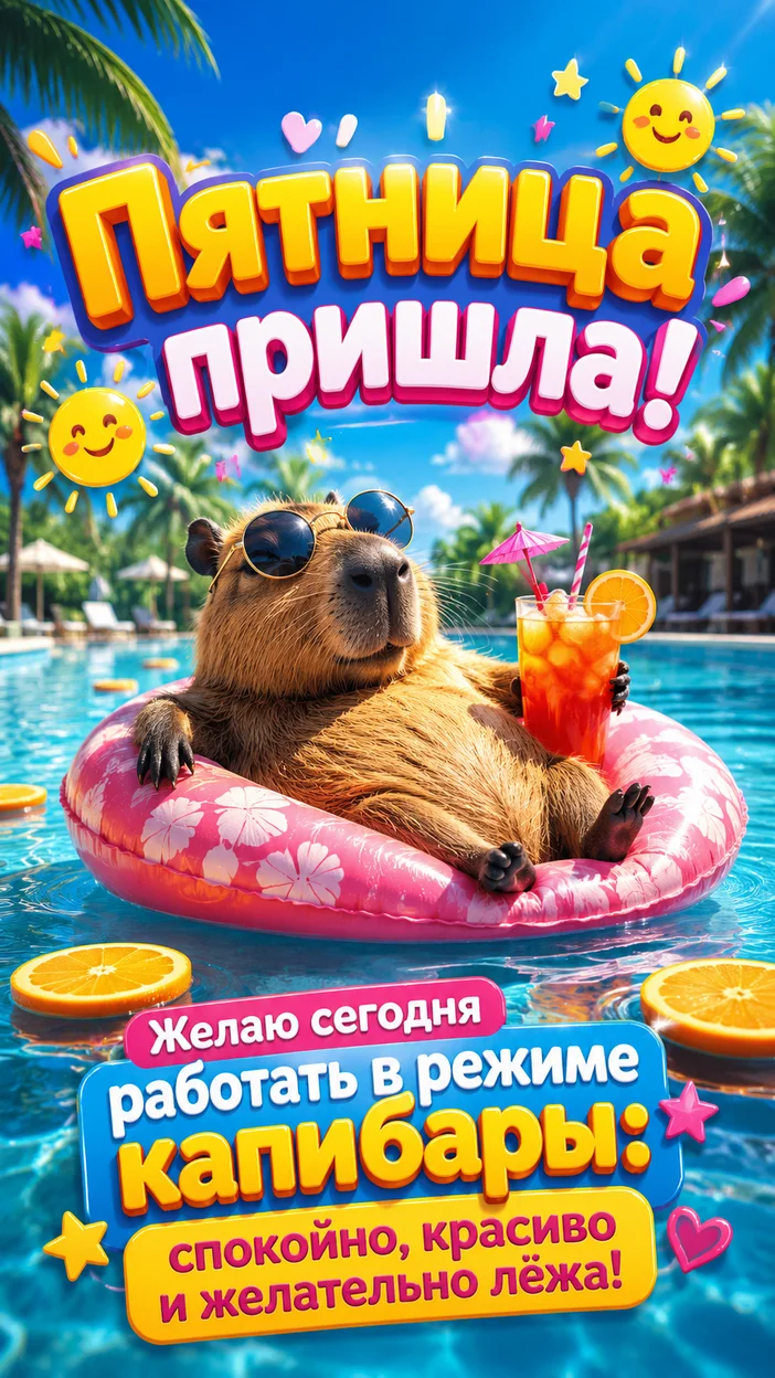 Фотооткрытка с текстом «Пятница пришла!»