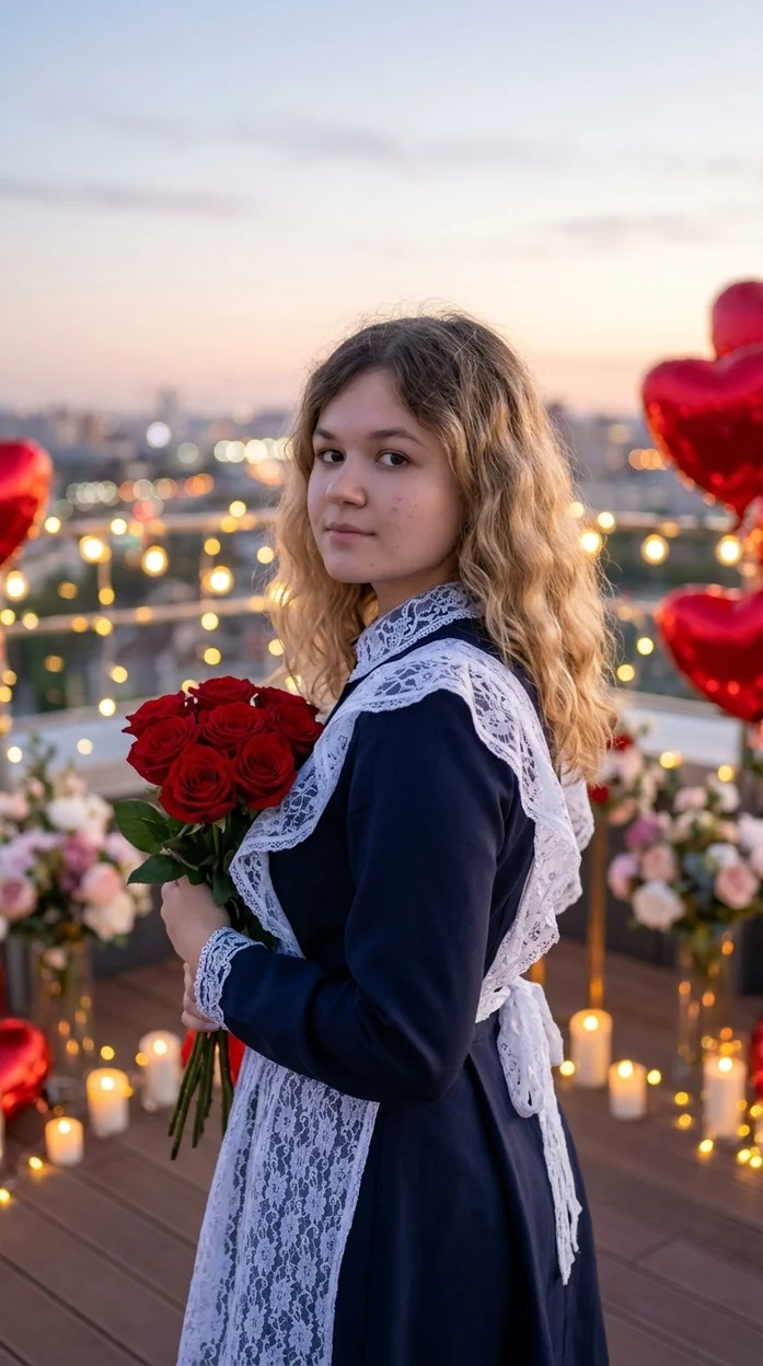  Фотореалистичная romantic evening-съёмка на роскошной террасе с видом на вечерний город