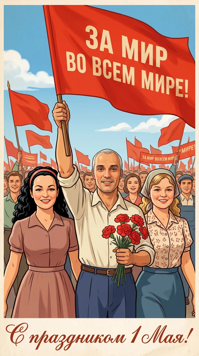  Советская ретро-иллюстрация в стиле агитационного плаката 50-х годов