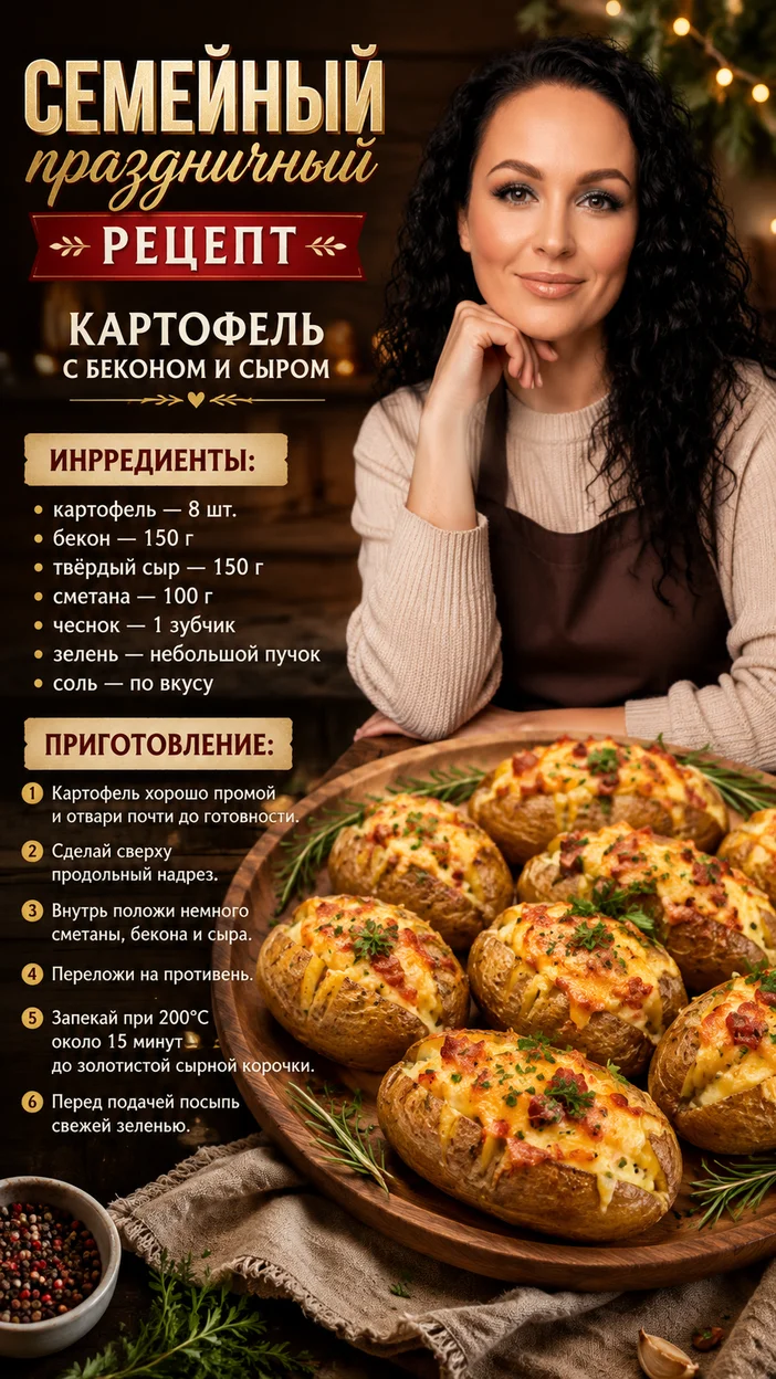 Фотосессия картофеля с беконом и сыром