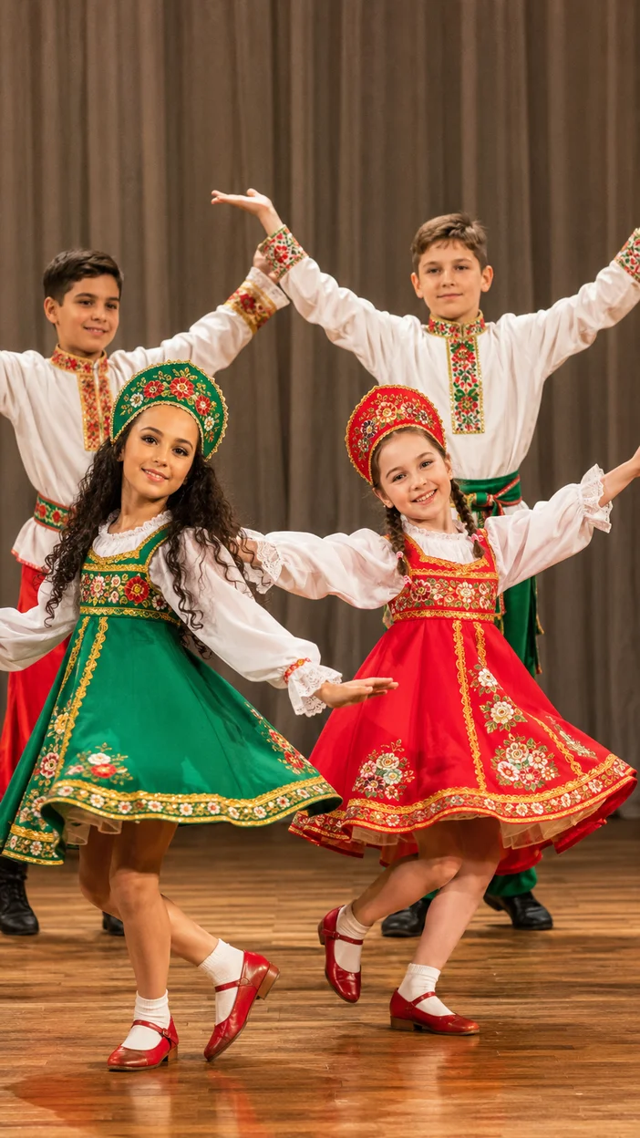 Фотосессия детского хоровода в народных костюмах