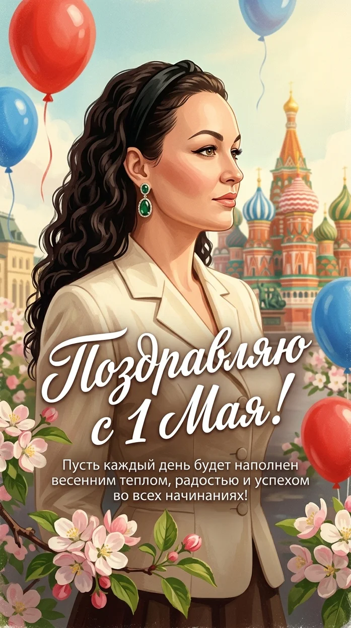 1 мая -  Атмосферная ретро-иллюстрация в стиле советской открытки 