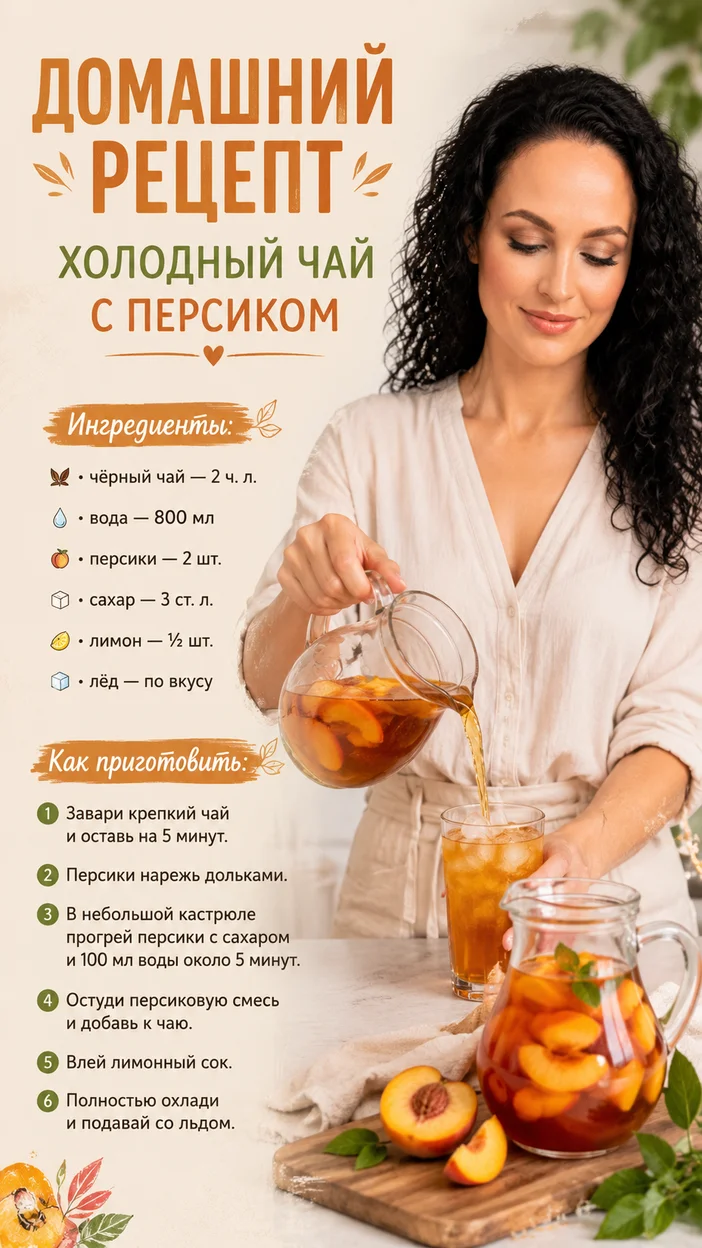 Фотосессия холодного чая с персиком
