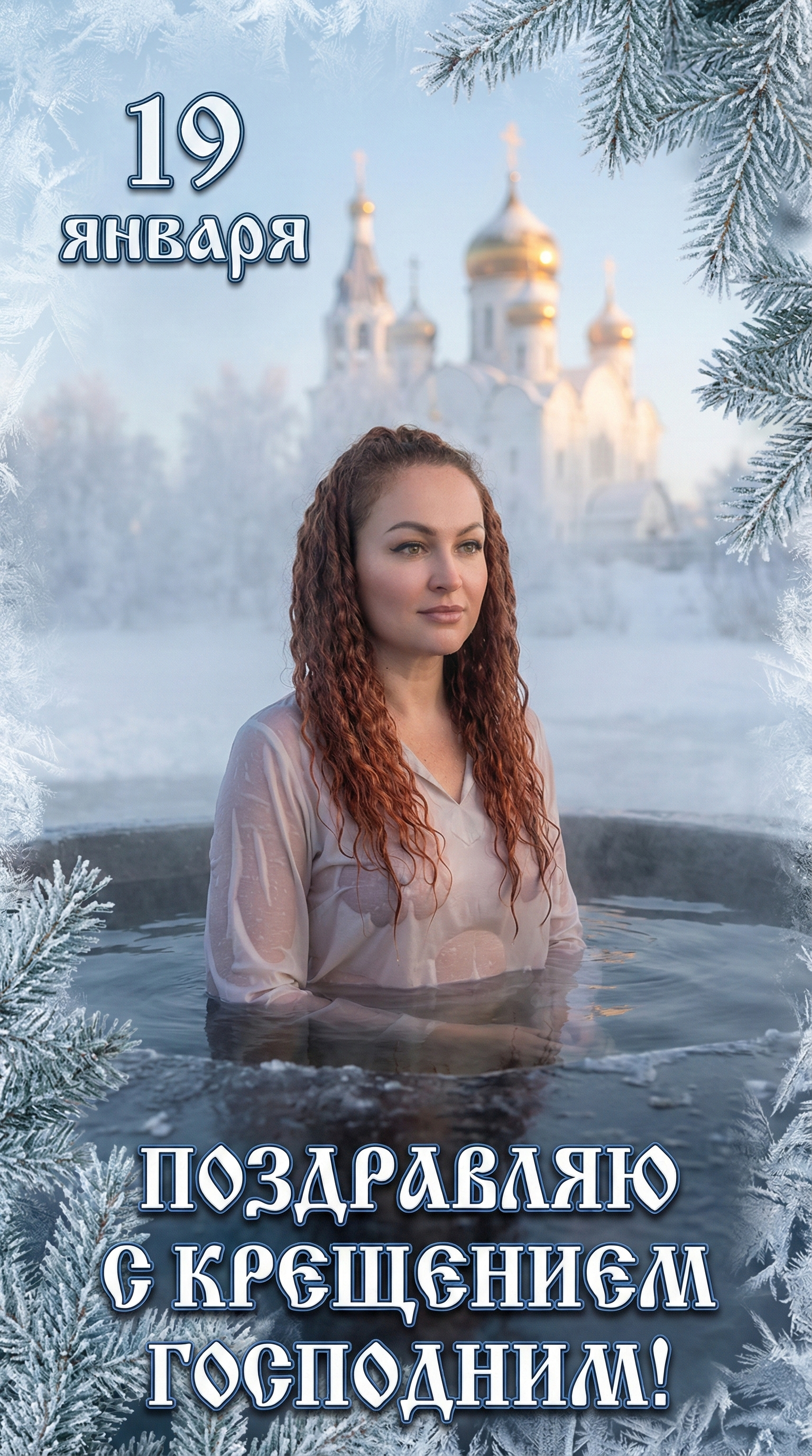 Крещения  Господня:  человек по грудь в тёмной купели