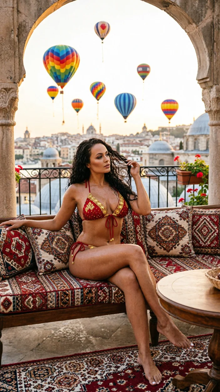 Фотосессия в купальнике  - восточная терраса с ковром