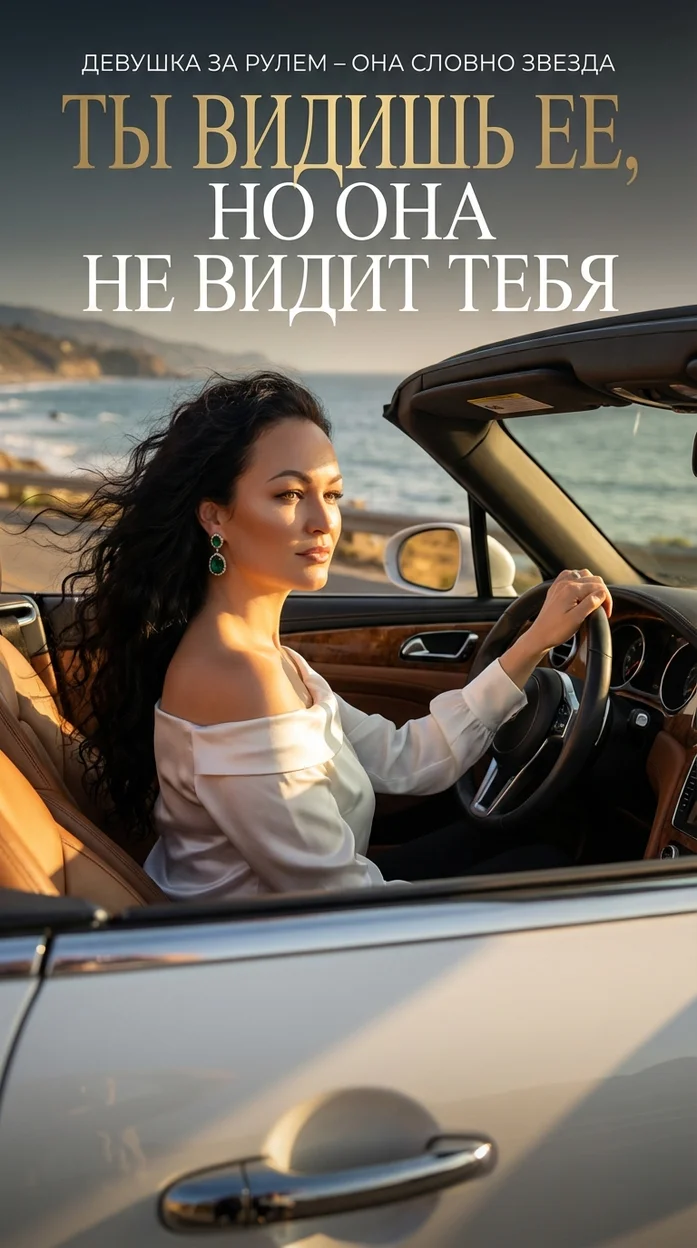 Открытка с вашим фото - ДЕВУШКА ЗА РУЛЁМ — ОНА КАК ЗВЕЗДА