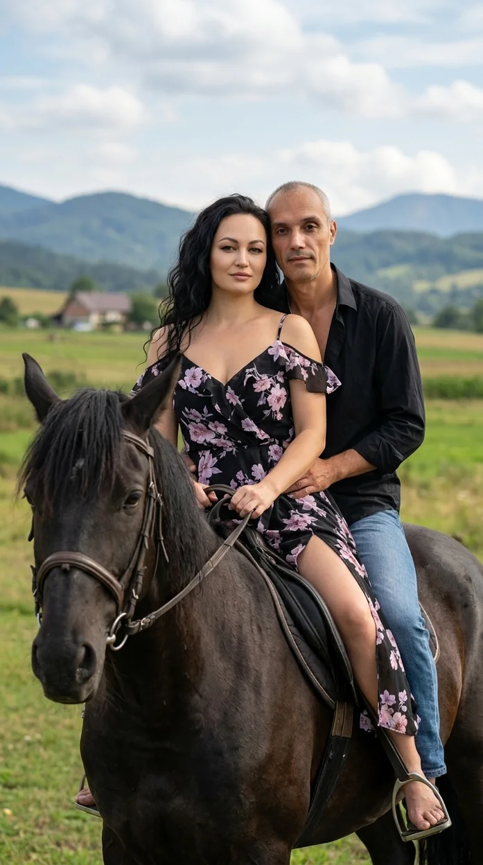 Романтическая конная прогулка пары