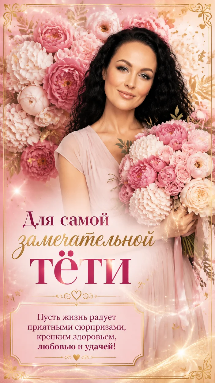 Розово-золотая открытка тёте