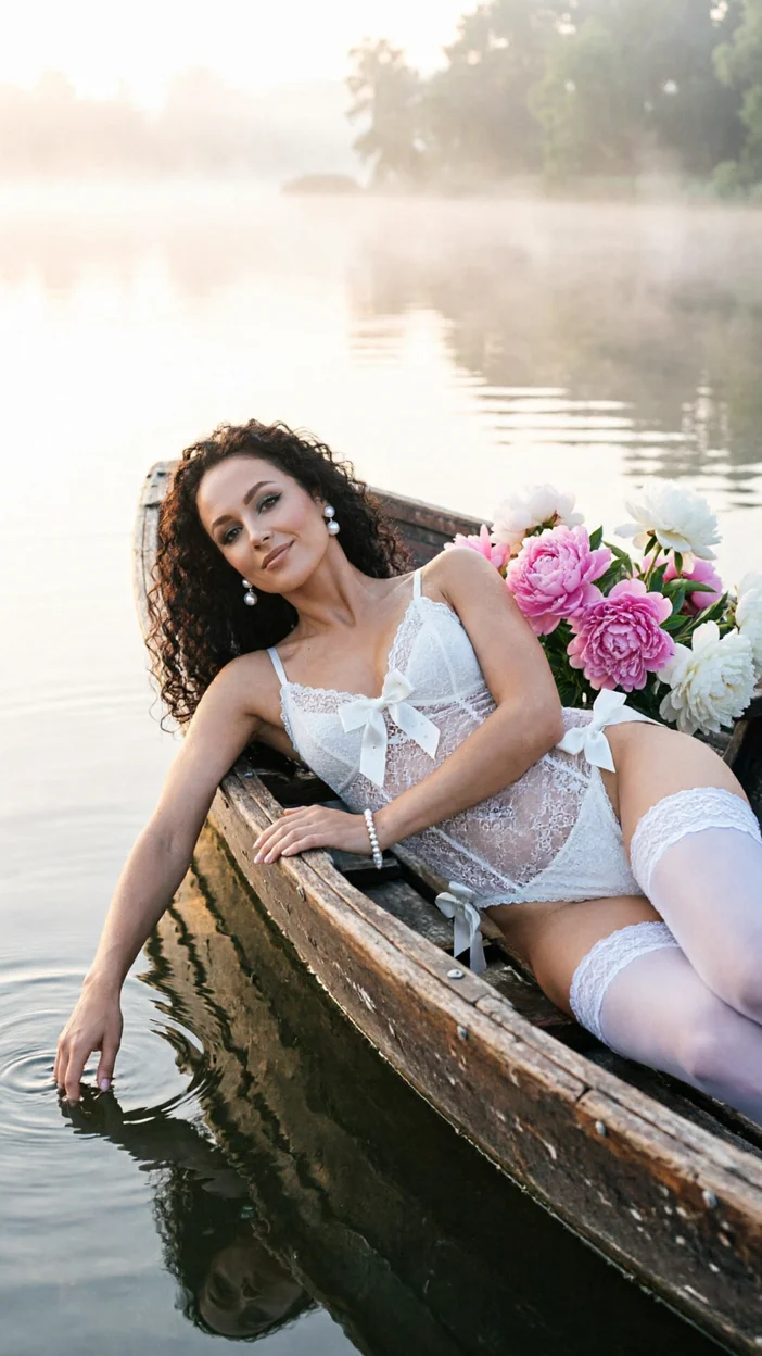 Фотосессия в лодке с пионами