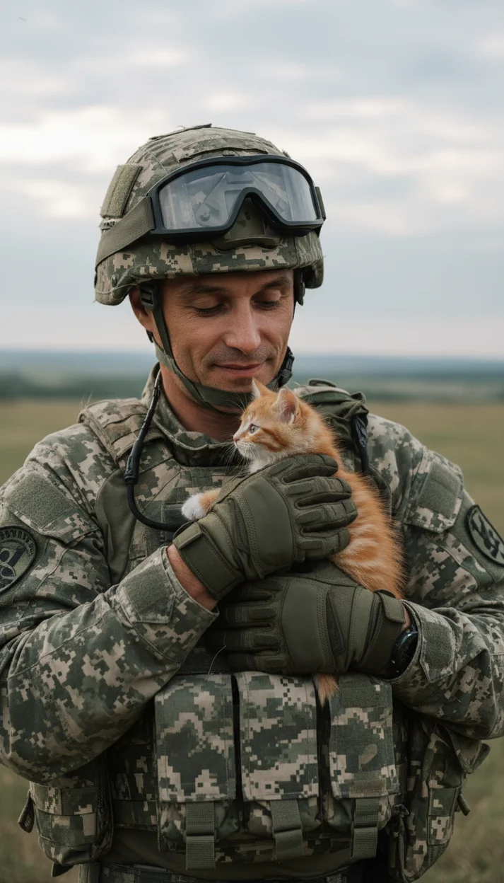 Военный с котёнком, СВО ИИ ФОТО 