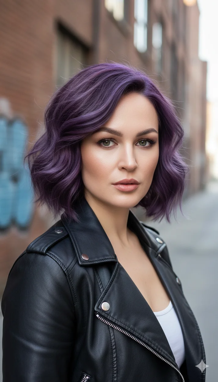 Объёмный фиолетовый боб-  замена прически 