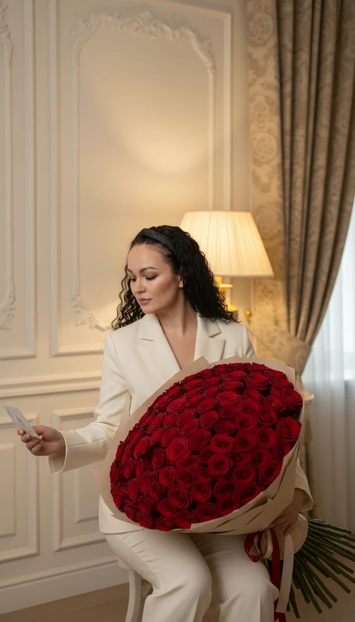 Элегантный интерьер с огромным букетом красных роз